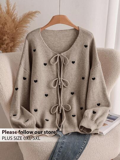 CosyJoli Damen Große Größen Herz gestrickter Cardigan, französisch elegante Mode Herbst/Winter Strickjacke
