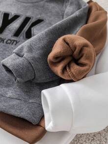 SHEIN 6 件套男婴休闲运动服，可爱针织羊毛字母印花长袖运动衫和松紧腰长裤，基本款连帽运动服套装，秋冬 - 彩色 - 查看 6