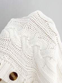 Flirla Women's Casual Versatile Twist Knit Button Half-Zip Hooded Sweater, Autumn/Winter - White - View 6