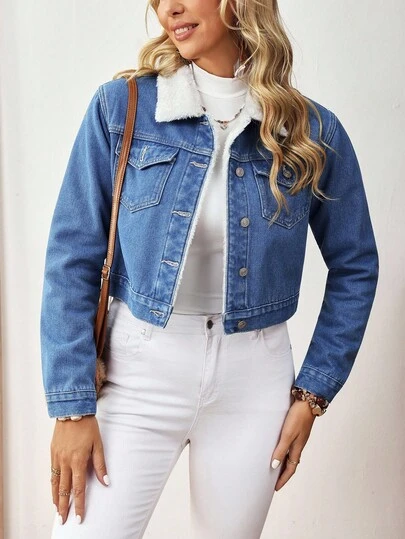 EMERY ROSE 女式纯色保暖内衬前扣牛仔夹克和外套，秋冬