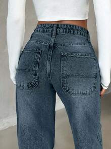 EURMUSE Jean droit taille basse avec lavage neige - Bleu gris - Voir 4