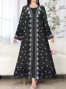 SHEIN Najma 女式花卉印花长袖休闲阿拉伯长袍，春秋装 - 彩色 - 查看 4