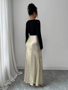 SHEIN Elenzya Robe moulante élégante et romantique avec taille ajustée, patchwork et volants à l'ourlet pour femmes