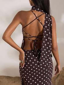 Opulessa 女士棕色波点印花休闲百搭吊带背心 - 棕色 - 查看 3