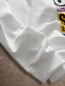 AXEPEAK 男士休闲标语图案套头衫，秋季，秋冬 - 白色 - 查看 4