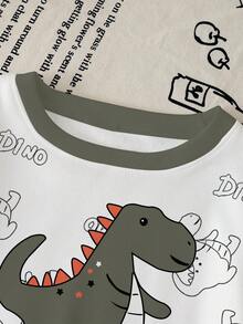 SHEIN 1 套男婴休闲可爱卡通恐龙印花圆领运动衫和运动裤套装，秋冬外套 - 彩色 - 查看 4