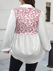 SHEIN LUNE 大码女式豹纹休闲长袖上衣，适合节日、感恩节、新年等场合，款式多样，包括束腰上衣、保守款上衣、曲线款上衣、大码女式衬衫、大码衬衫和罩衫。 - 淺粉色 - 查看 2