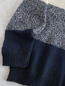 Tween Boy Casual Colorblock Crew Neck Loose Knit Sweater, Autumn/Winter - Navy Blue - View 4