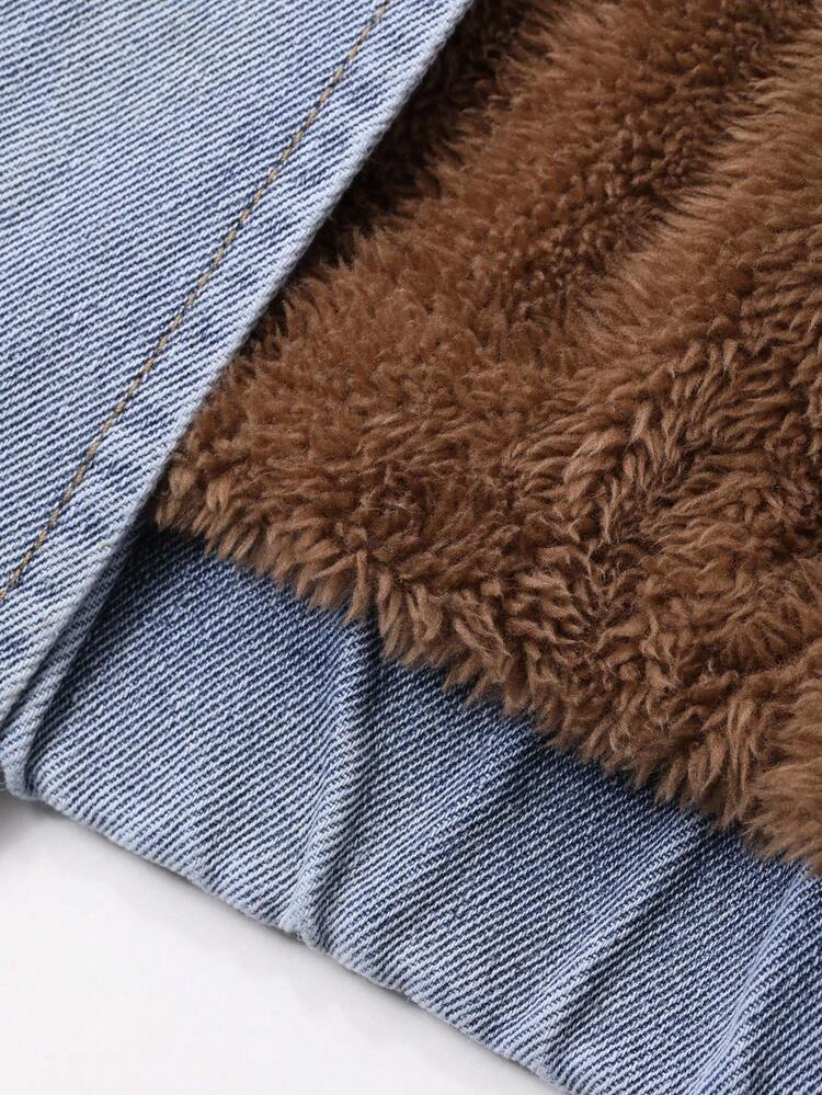 Vintage Washed Thermal Lined Denim Jacket, Casual Street Style Turndown Collar Long Sleeve Cowgirl Jacket For Women, Autumn/Winter Thermal Lined
