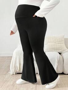 SHEIN Fall Clothes,Autumn Clothes,Maternity Autumn/Winter Clothes  Maternity Plus Size Casual Solid Color Flare Pants Maternity Pants Pregnancy Pants Plus Size Flare Pants Pregnancy Clothes Plus Size Bell Bottoms Bell Bottom Pants