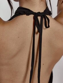 MUSERA High Neck Draped Ruched Asymmetric Backless Top Sexy Going Out Autumn Fall Night Out Winter Cute Streetwear Elegant Holidays Spring Summer - Black - View 6