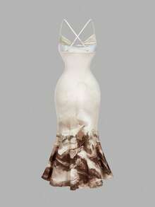 SHEIN MOD Women's Sexy Swing Collar Tie Dye Tie-Dye Bodycon Fishtail Skirt, Fall/Winter ,Casual,Western,Boho,Beach,Vacation,Elegant Outfit For Ladies,Retro,Frenchy Vacay Dress,Terrace Chill,Glamour Dress,Tea Chat Elegance Dress,Chic Autumn,Fall New Style Women