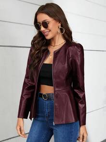 SHEIN Clasi 女士纯色束腰夹克，秋季通勤时尚 - 紫紅色 - 查看 6