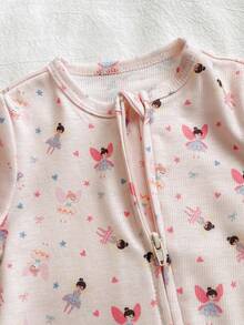 SHEIN 新生儿蝴蝶结圆点卡通印花连体衣套装 - 彩色 - 查看 3
