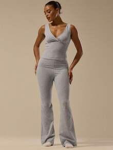 MUSERA ESSENTIALS 翻折腰身修身喇叭裤，经典百搭，性感柔软，尽显优雅夏季休闲风范。 - 灰色 - 查看 2