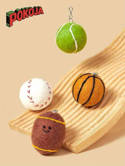 POKOJA LAND Encantos de bolas de fieltro de la serie deportiva - Llaveros de dibujos animados en miniatura