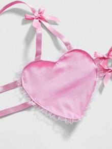 ROMWE Kawaii Women's Cute Heart Bralette With Bow Lingerie Set - Black - View 3