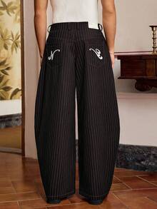 SWAVVY Quần dài thêu sọc xanh rộng rãi thời trang nam cỡ tiêu chuẩn - màu đen - Xem 1