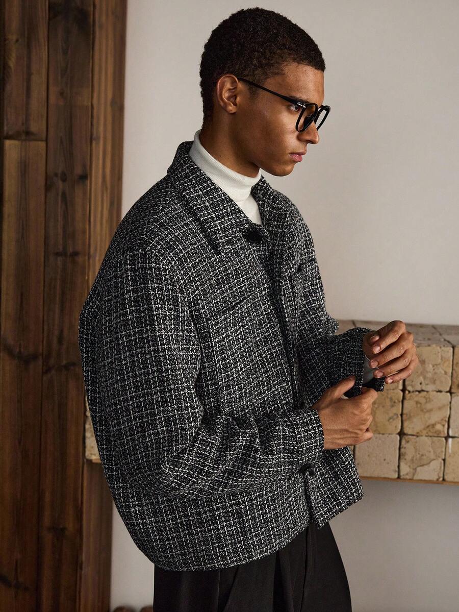 SWAVVY Men's Fashionable Long Sleeve Overcoat, Autumn/Winter - Light Grey - View 1