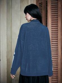 ROMWE PUNK Fashionable Skull Pattern Drop Shoulder Cardigan, Autumn/Winter - Navy Blue - View 2