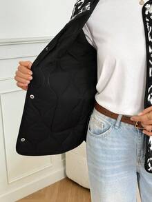 SHEIN Tall 女士冬季时尚全印花通勤夹克 - 黑色 - 查看 10