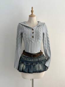 Elamini كنزة صوفية كاجوال قابلة للاستخدام متعدد الأغراض بتصميم ملفوف مع أزرار وسحاب نصفي وقبعة، خريف/شتاء