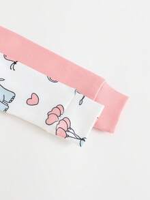 两件套女婴粉白长袖连体睡衣套装，可爱波点蝴蝶结印花设计，贴身双向拉链连脚睡衣，适合婴儿穿着，女婴睡衣套装 - 粉色 - 查看 6