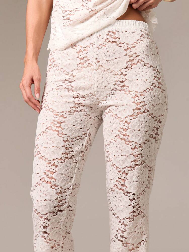 Lace Halter Neck Top And Flared Pants Co-Ord