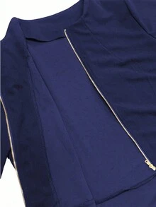 EMERY ROSE Plus Size Women Solid Color Long Sleeve Zip-Up Casual Jacket Coat Winter Fall Autumn - Navy Blue - View 6