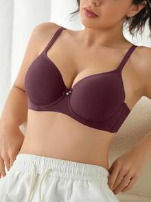 DesireSculpt 1 件女士内衣文胸，带蝴蝶结装饰和内钢圈，单件 - 紫色 - 查看 7