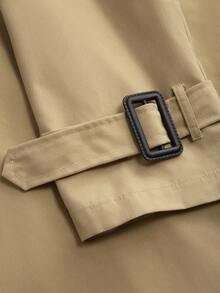 SHEIN CURVE+ Oversized Lapel Double-Breasted Design Waist Belt Cinched Waist Mid-Length Casual Trench Coat