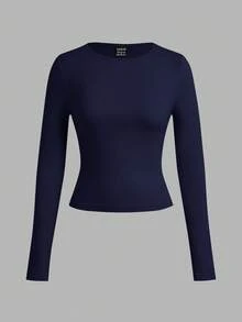 SHEIN EZwear Bộ 3 áo thun bodycon cổ rộng tay dài thường ngày cho nữ, Thu/Đông - Nhiều màu - Xem 8