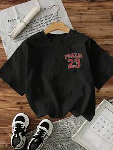 INAWLY Women's Casual Letter & Number Print Round Neck T-Shirt, Summer - Black - View 2