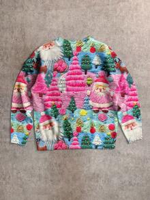 EMERY ROSE Women's Knitted Pullover Sweater, Suitable For Christmas, Santa Claus Print Autumn Winter Clothes For Women,Christmas