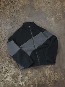 Manfinity Roghcode Áo khoác nam lót lông cừu Sherpa, túi thường ngày, khóa kéo nhiều màu, thích hợp đi học, đi làm, mùa đông, phong cách Grunge - màu đen - Xem 3