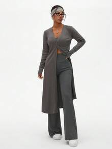 Dewbera Bộ 3 trang phục tập yoga tối giản cá nhân hóa - Áo khoác, áo ba lỗ và quần - Xám - Xem 4