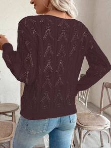 EMERY ROSE Vacation Style Casual Hollow Floral Pattern Off-Shoulder Loose Pullover Sweater