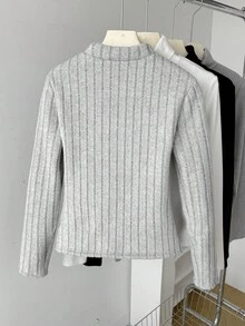 SHEIN 少女长袖修身T恤，春季修身款 - 淺灰色 - 查看 2