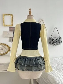 Elamini Women's Summer Front Button Asymmetric Hem Denim Vest - Blue - View 2