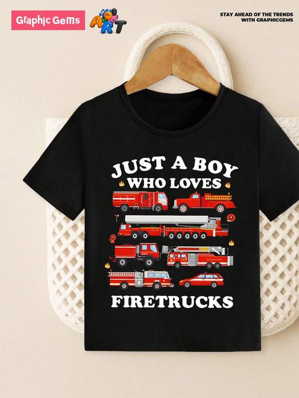 GraphicGems Young Boy Casual Firefighter Captain Graphic Print Round Neck T-Shirt
