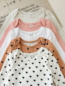 SHEIN 4pcs/Set Newborn Baby Girl Casual Solid Color Knit Long Sleeve Bodysuit, Suitable For Home, Outings And Other Occasions - White - View 5