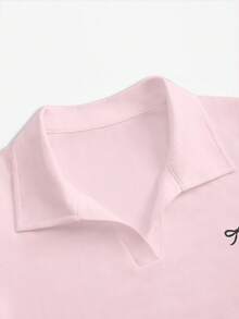 Rina Fox Camiseta de mujer de manga corta con escote en V, plisados y estampado de lazos - Rosa - Ver 3