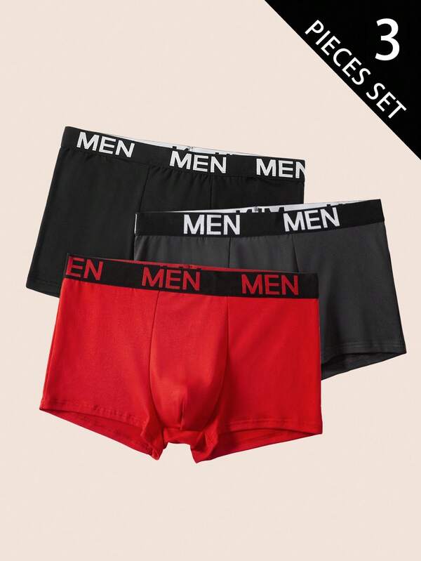 Manfinity Underwear&Sleepwear Basics 3pcs/Set Plus Size Men's Letter Waistband Boxer Briefs