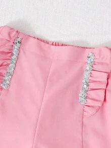 SHEIN 优雅手工水晶装饰白色西装套装，适合青少年女孩日常穿着和通勤 - 粉色 - 查看 8