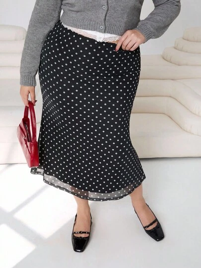 Solflare กระโปรงหางปลาพิมพ์ลายจุดพลัสไซส์สำหรับฤดูร้อน