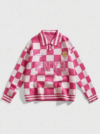 Street Life Maglione a maniche lunghe da uomo con motivo a quadri ricamato, autunno/inverno