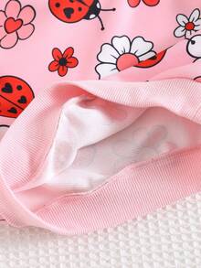 Cozy Pixies 2 pezzi/set Completo per ragazze con felpa a girocollo a maniche lunghe e stampa floreale e pantaloni con vita elastica