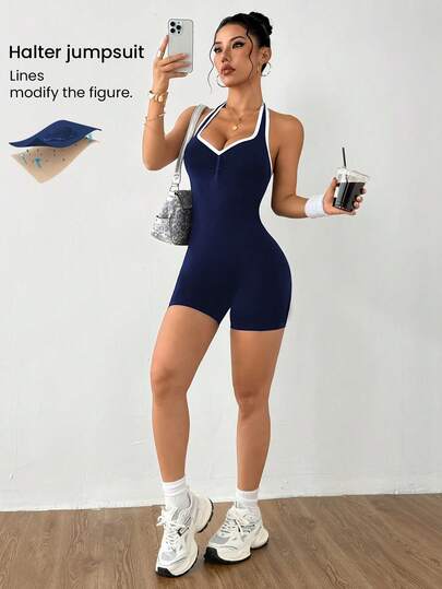 Dewbera Seamless Bicolor Jumpsuit Leggings Sports Romper Activewear Romper Yoga Romper Seamless Workout Romper Fitness Romper