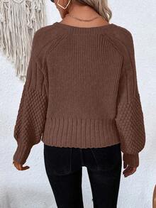 EMERY ROSE Raglan Sleeve Textured Knit Cardigan Button Up Cardigangreen Cardiganchunky Cardigan - Coffee Brown - View 2