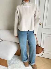 SHEIN EZwear Women's Winter Coat Beige Winter Coat Women Old Money Women's Casual Solid Color Wool Blend Jacket, Autumn/Winter Winter Clothes Women - Apricot - View 4